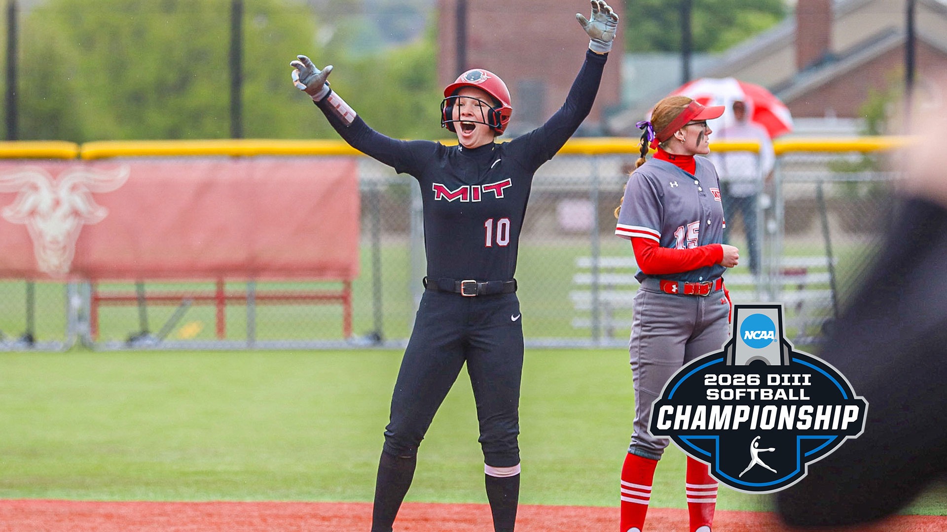 Holland Poe celebrating with the NCAA softball graphic