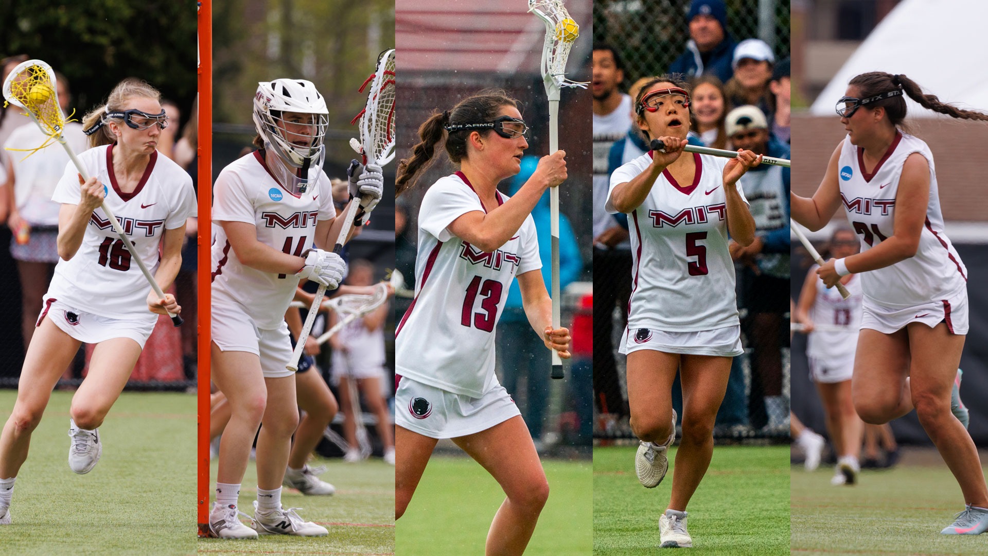 A graphic featuring action photos of Ashley Thomas, Pauline Vien, Gwen Flusche, Annica Lam, and Loralei Quinn