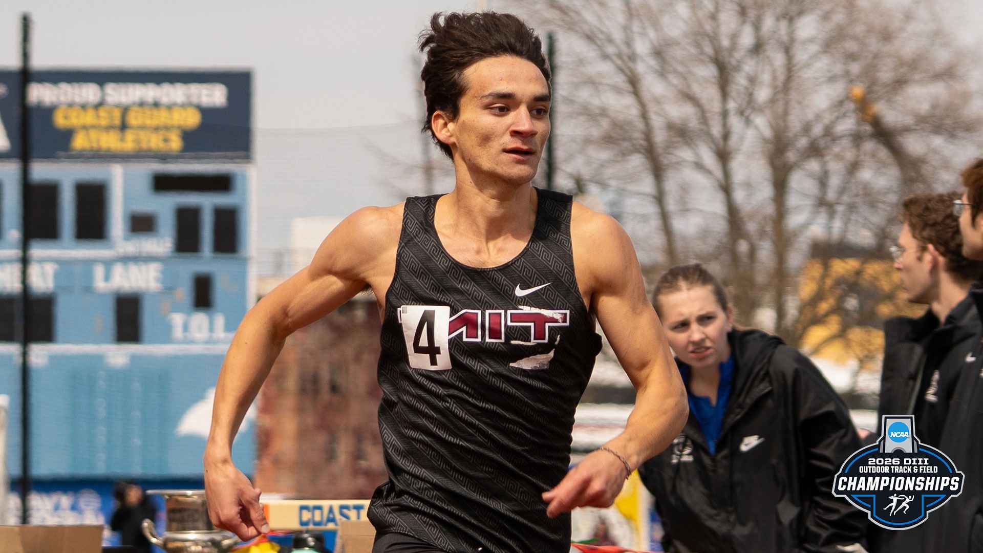 Jarred Steins running for MIT w/ NCAA logo