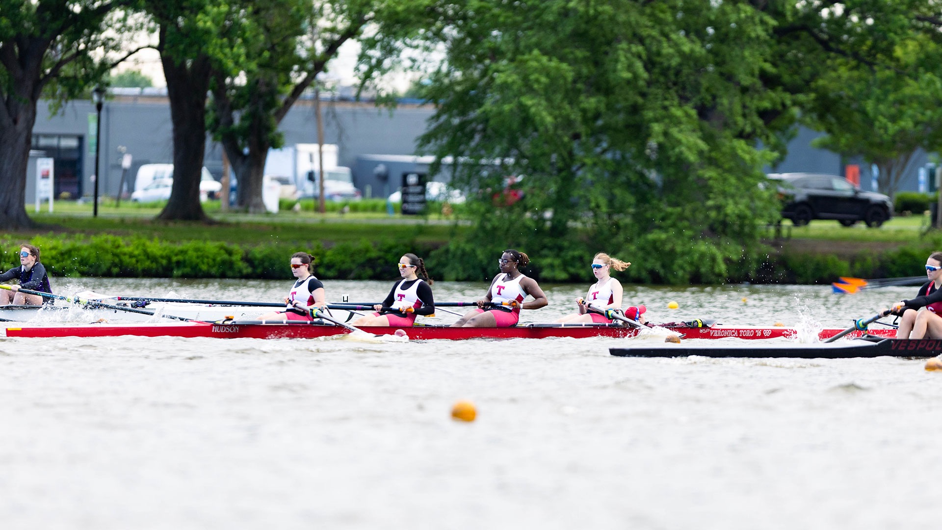Women's openweight four rowing on a rvier