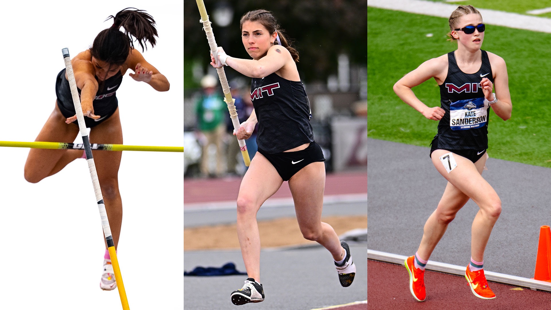 Katelyn Howard, Hailey Surace and Kate Sanderson in black MIT uniforms 