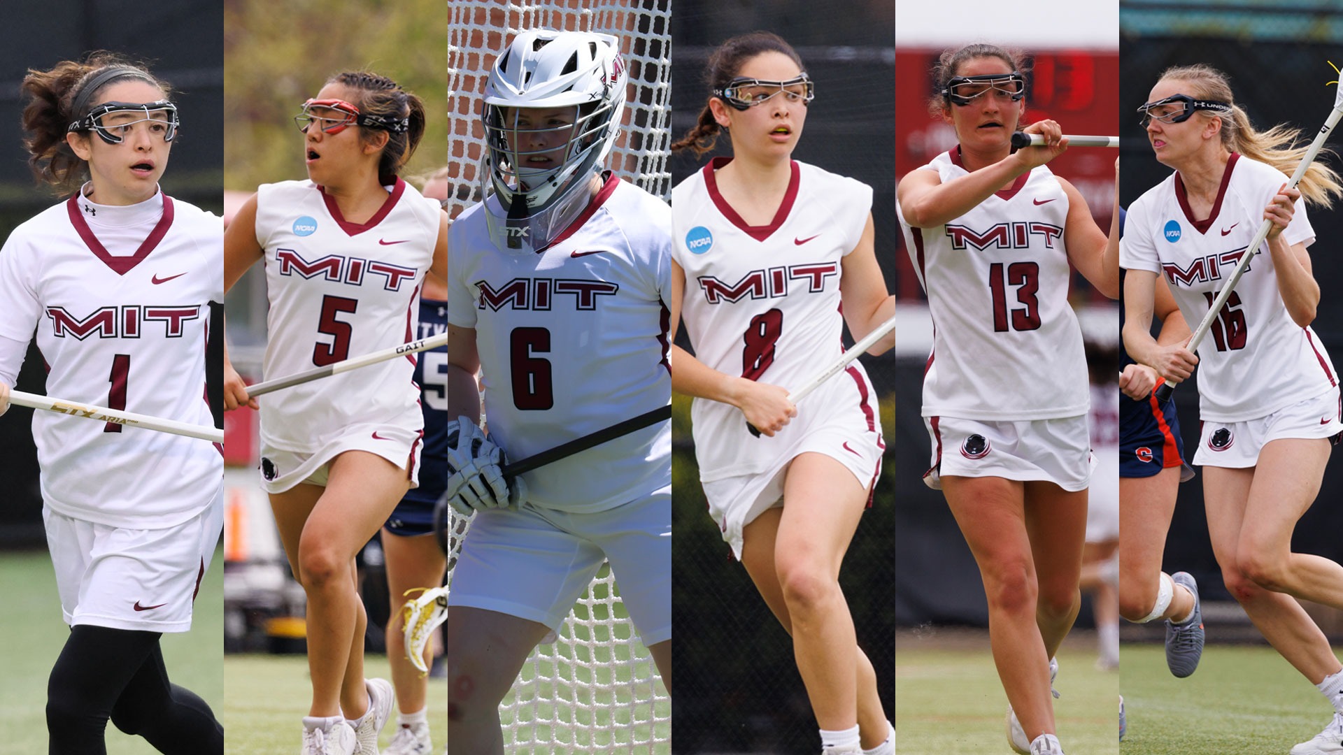 A graphic featuring action photos of Monica Petulla, Annica Lam, Molly Dulde, Nina Petulla, Gwen Flusche, and Ashley Thomas