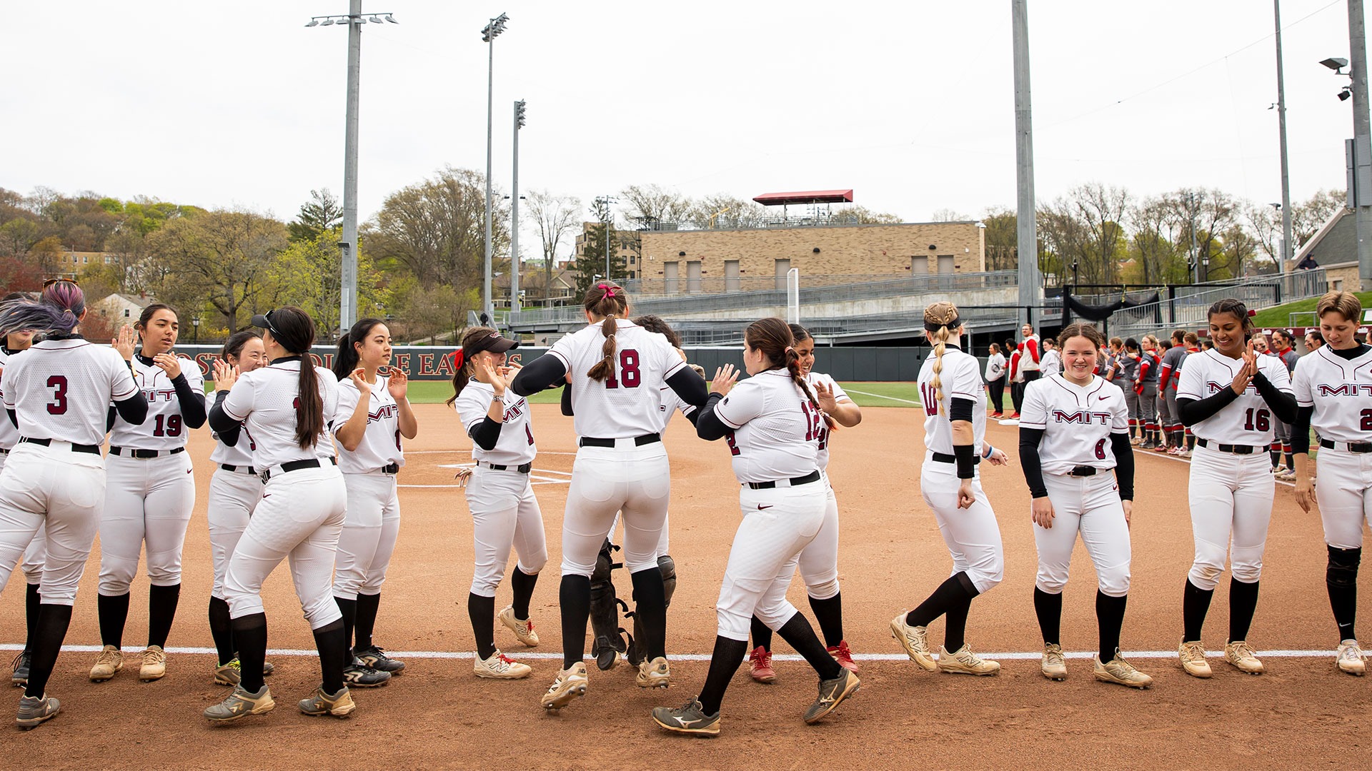 The MIT softball team lined up