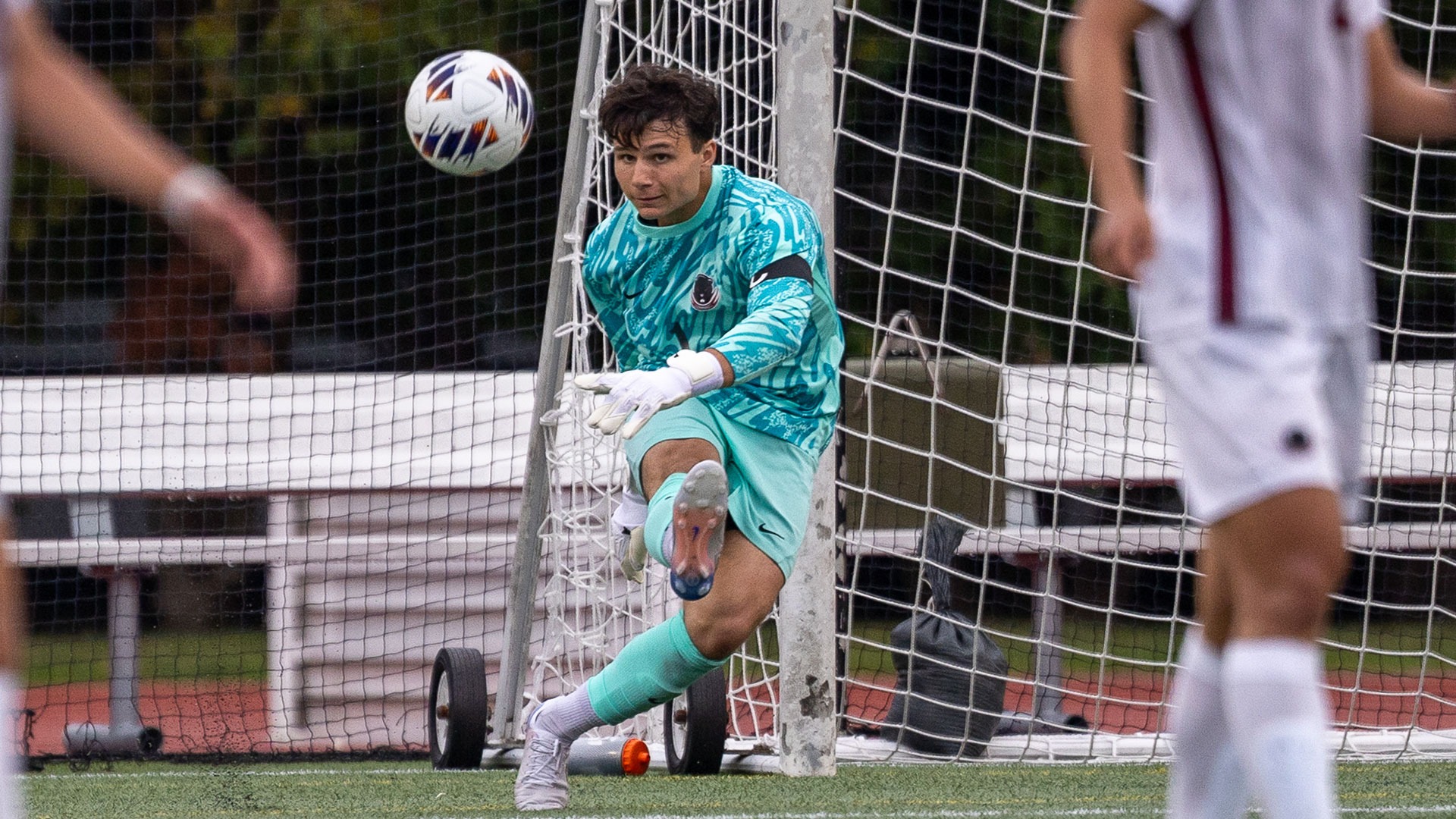 Paolo Mangiafico kicking the ball out of the goal