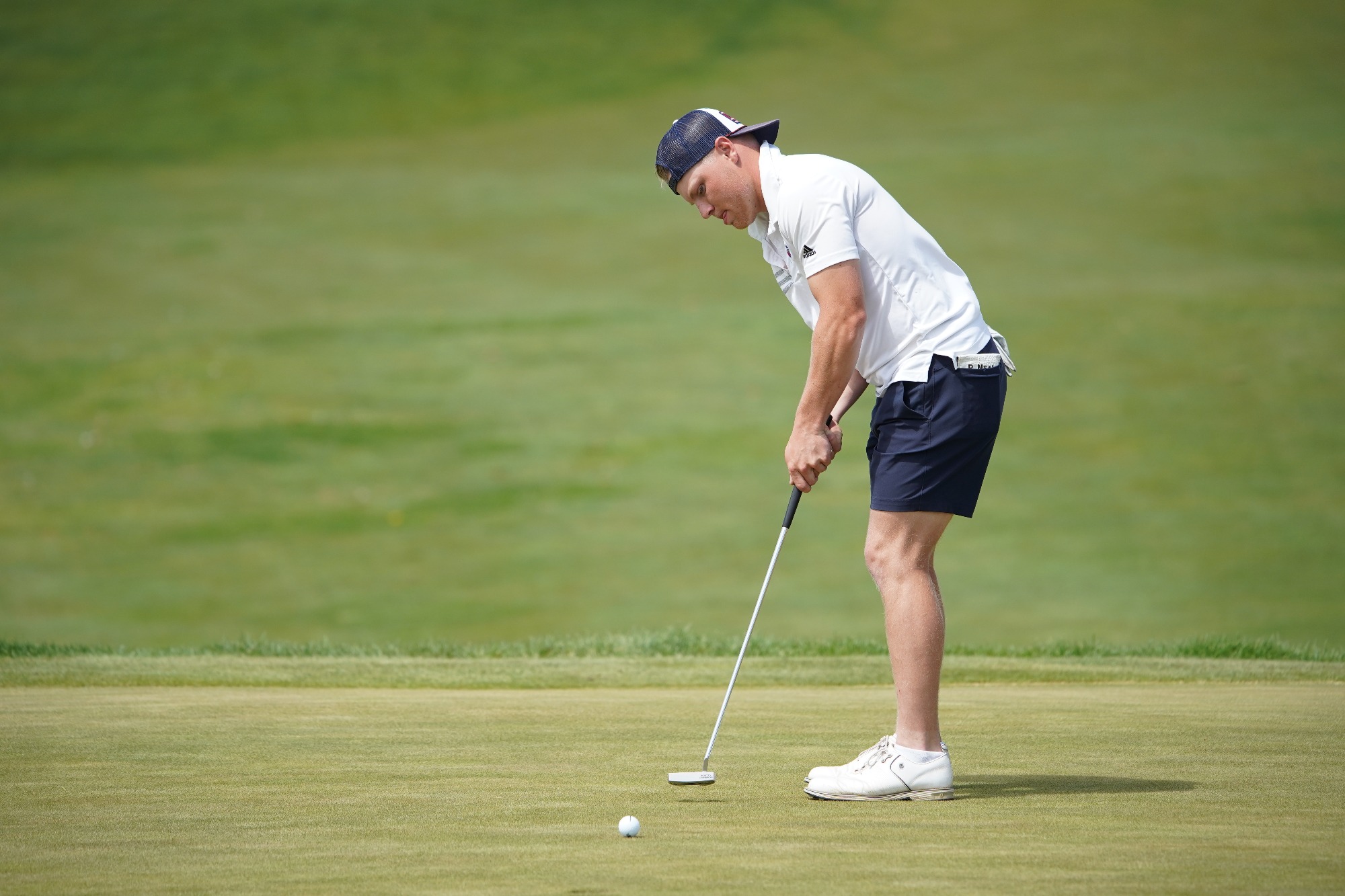 MORAVIA, IOWA - APRIL 30: A golfer of the MidAmerica Nazarene Pioneers YYYYYYYY during the final round of the 2024 Men's Heart Conference Tournament at The Preserve on Rathbun Lake on Tuesday, April 30, 2024.    (Photo by Jordan Lester/William Penn Athletics)