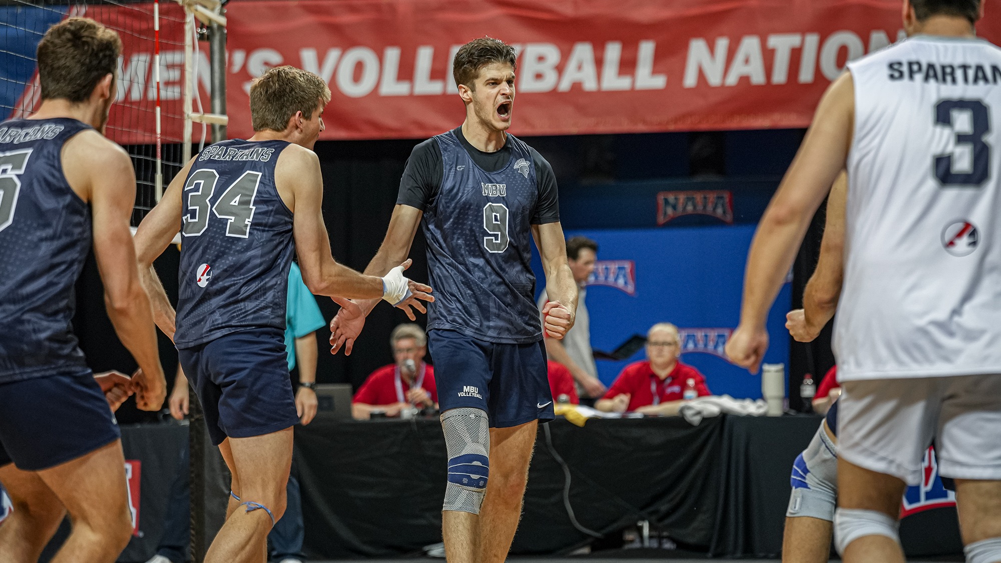 Veljko Culibrk celebrates at the NAIA National Championship Pool D Play vs UC Merced