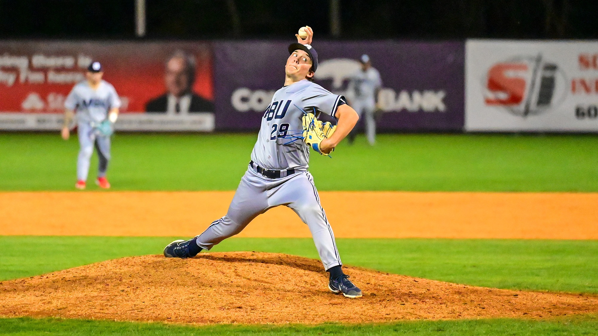 Austin Szverra pitches vs William Carey 