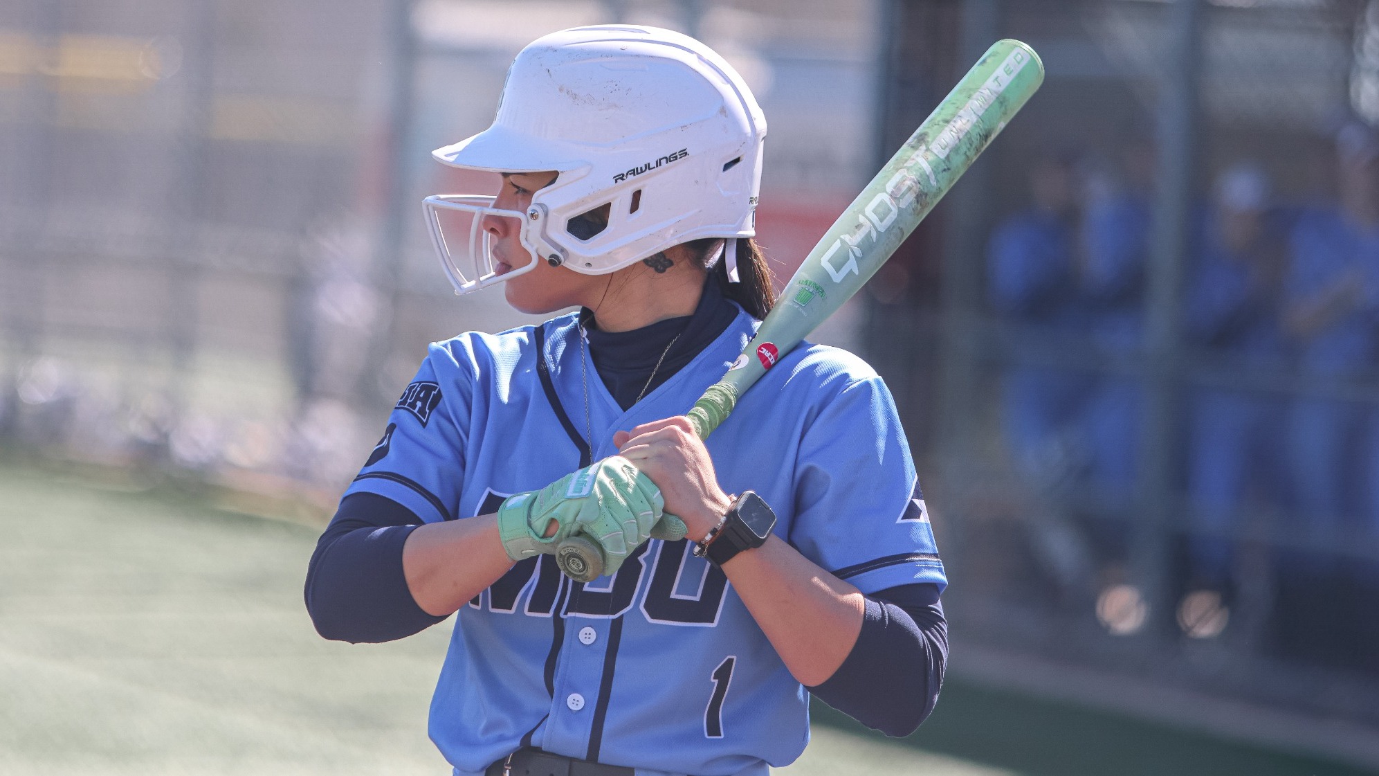 Makayla Johnson in the on-deck circle vs MACU