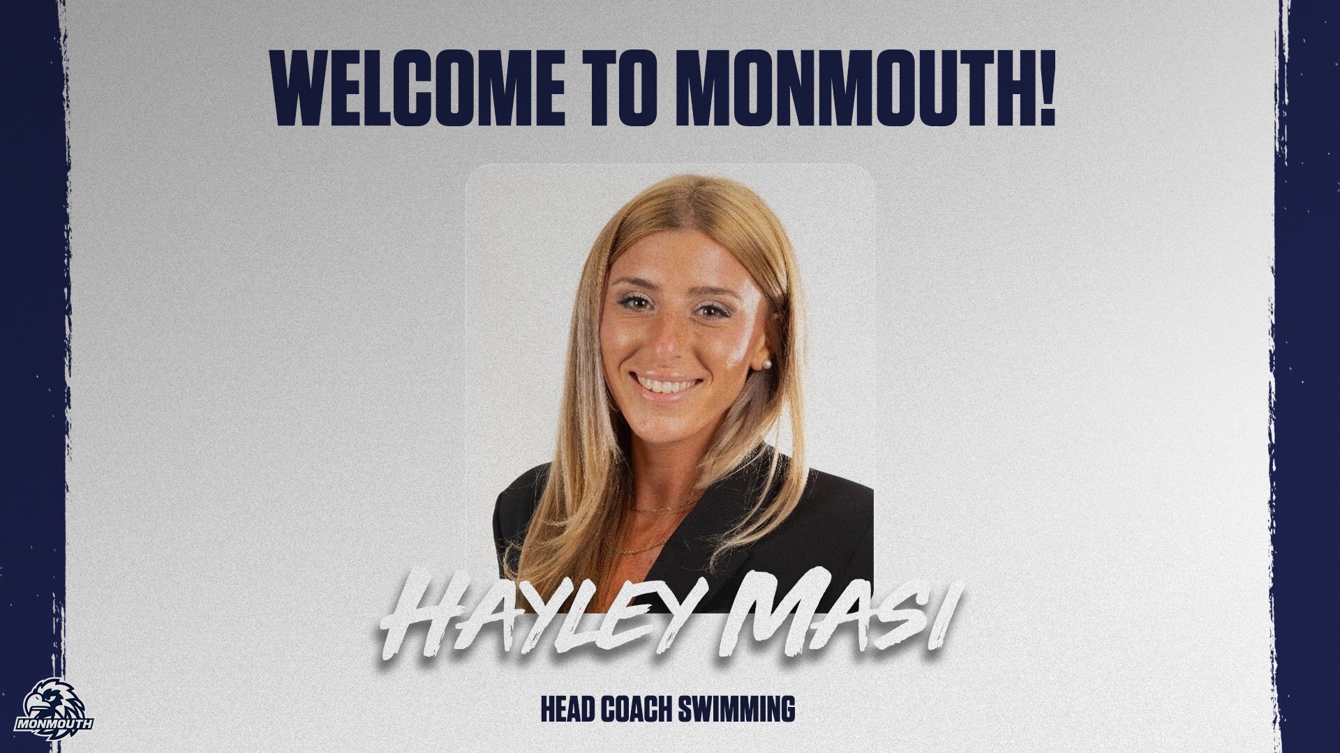 Hayley Massi headshot with the text saying Welcome to Monmouth