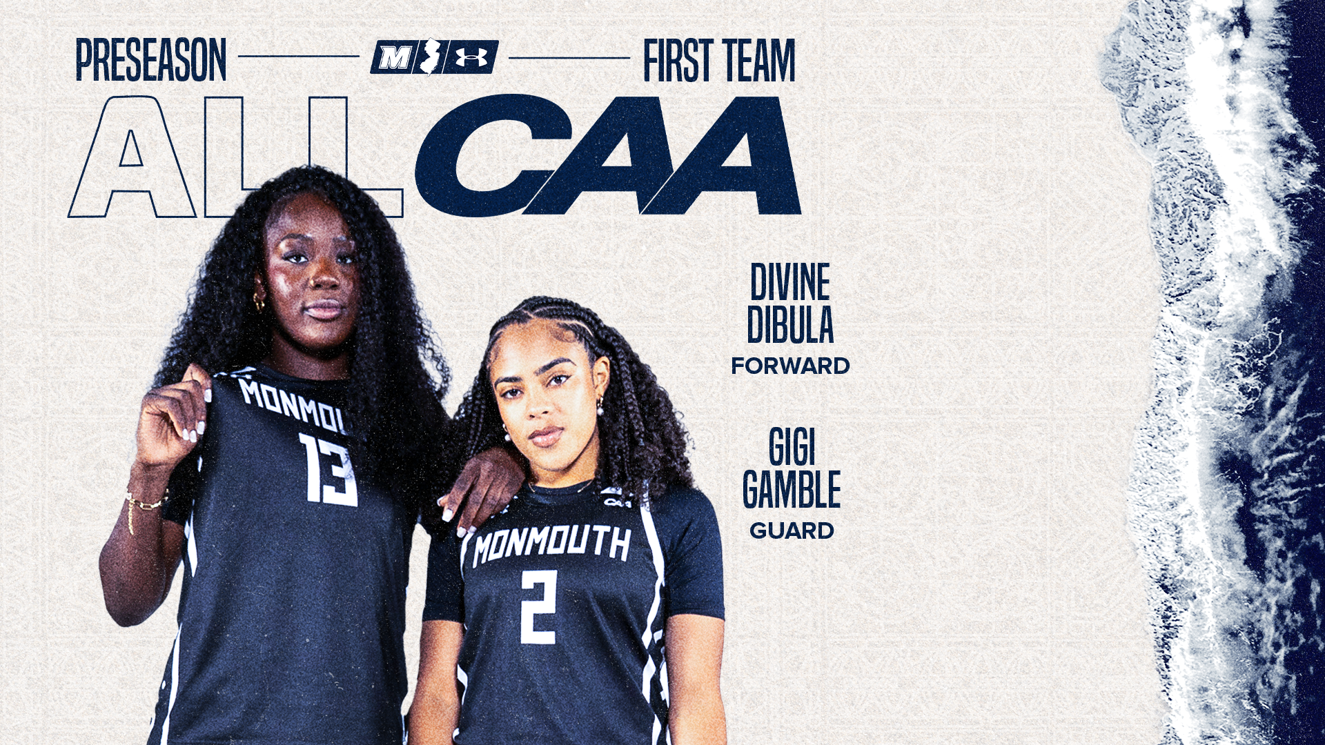 Gigi Gamble and Divine Dibula Preseason First Team All-CAA main story graphic