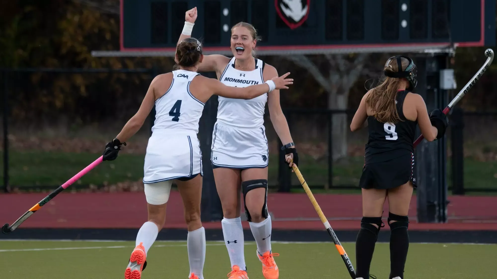 Anna Moors and Luisa Schlueter celebrate after a goal