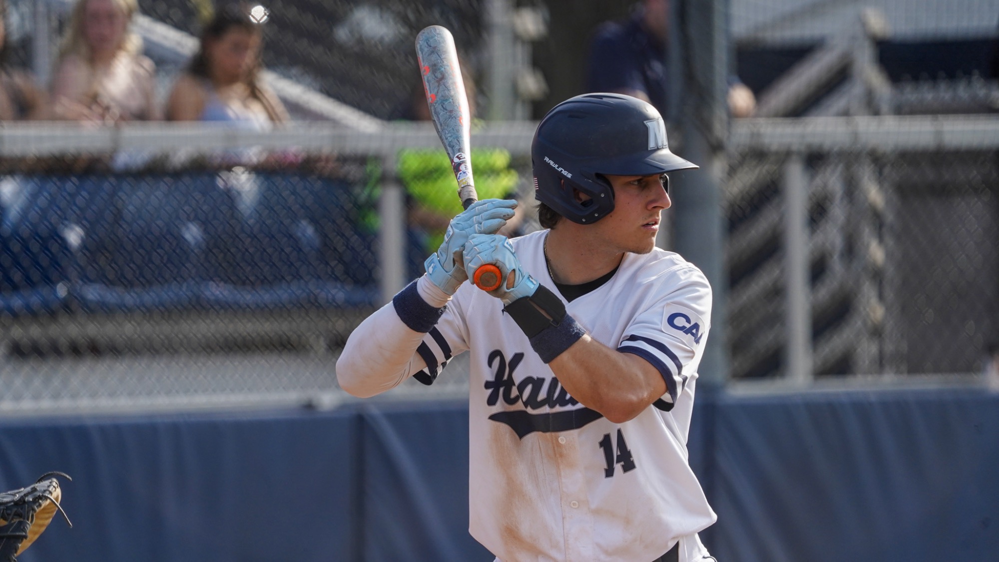 Sam Saucke stands with the bat on his shoulder ready to hit