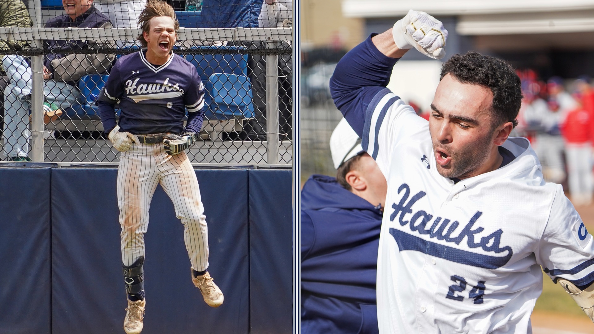 Split screen of Wyatt Hunt and Nick Lovarco celebrating
