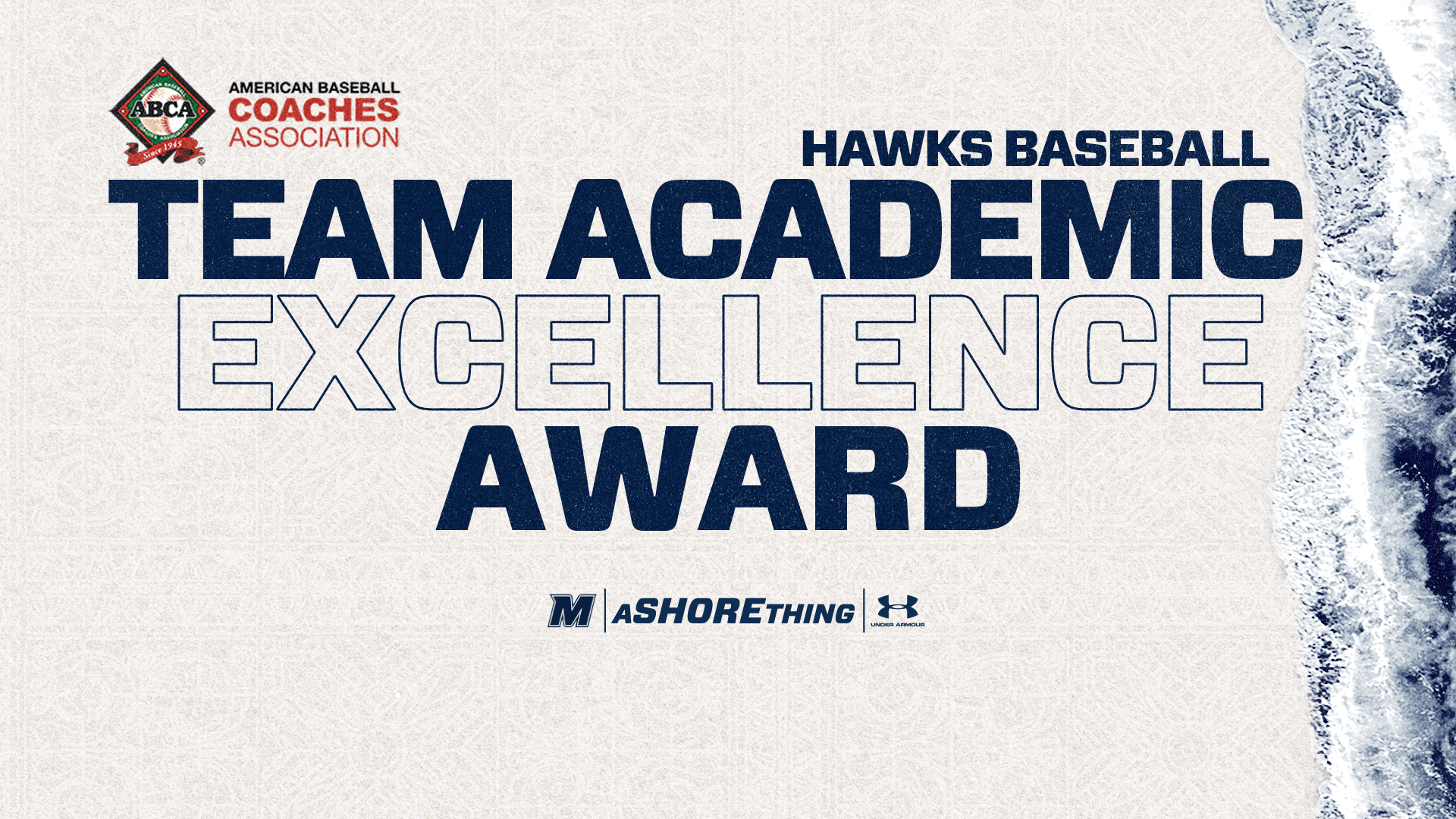 ABCA Team Academic Excellence Award (white background with waves and text saying Hawks Baseball Team Academic Excellence Award)