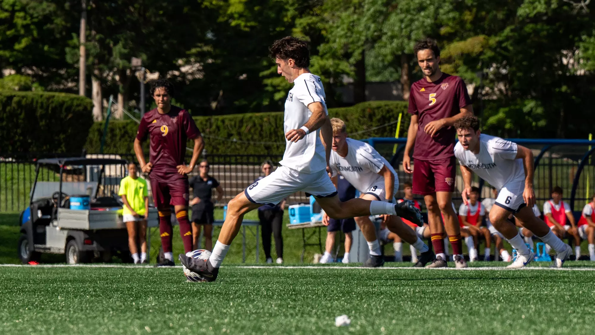 Javier Losa kicks ball (Monmouth vs Iona, Friday, August 21, 2026)