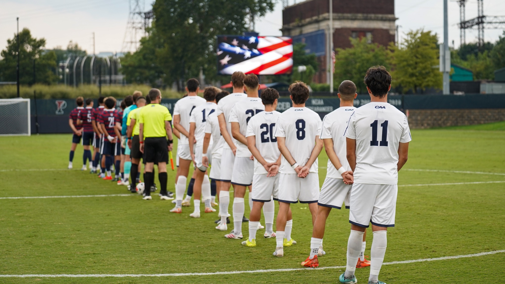 Starters on Field for National Anthem (MSOC at Penn 9.1.26)