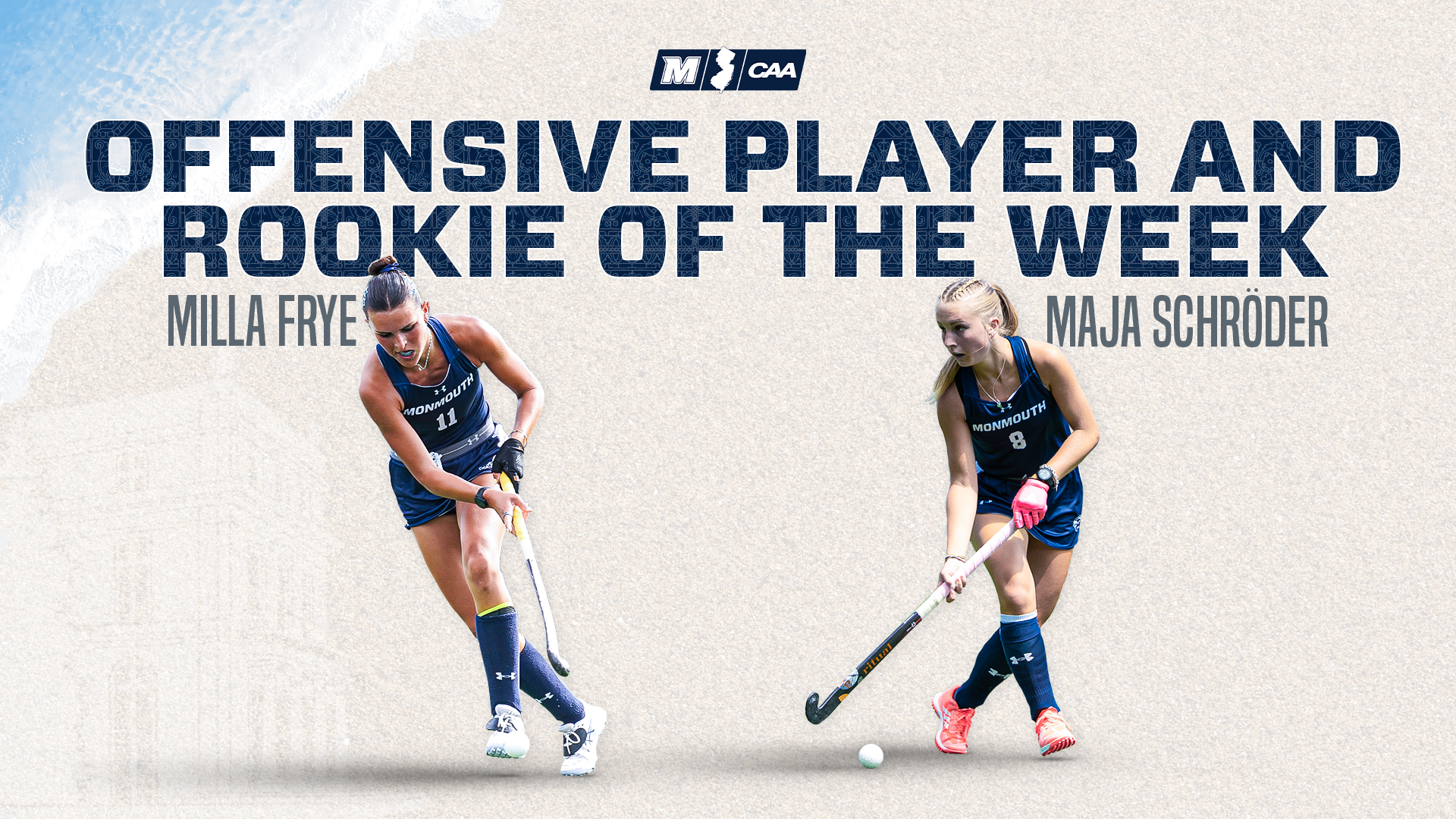 Milla Frye and Maja Schroder CAA Weekly Field Hockey graphic