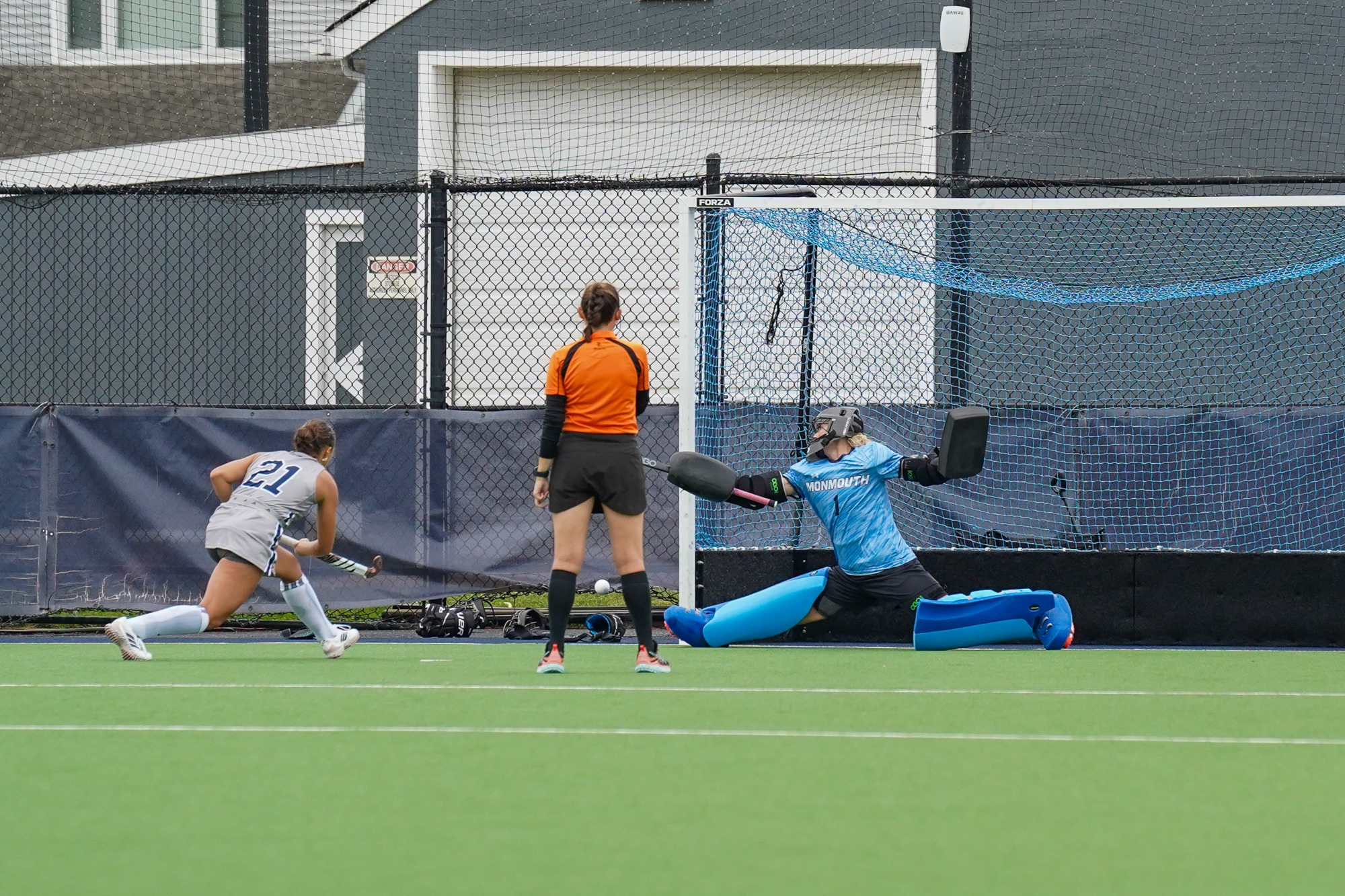 Charlie Bowman makes a save on a stroke 