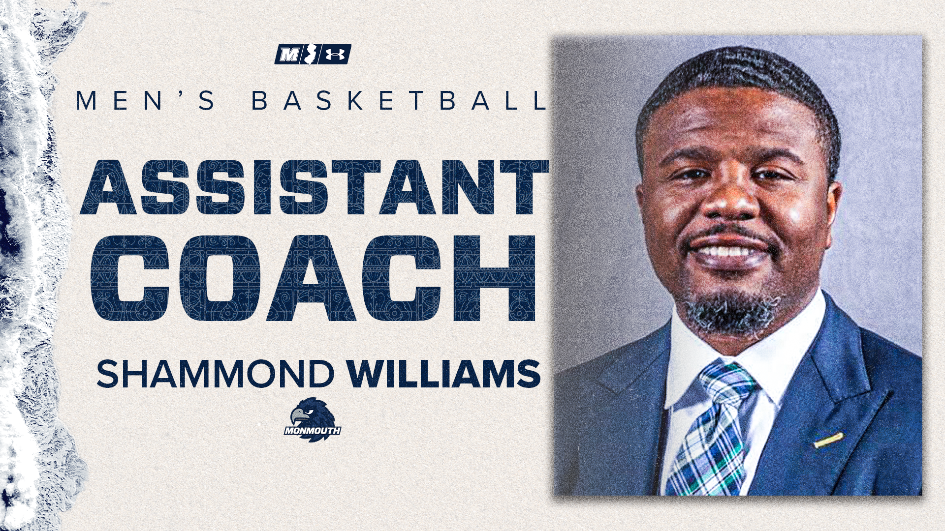 Shammond Williams - MBB Assistant Coach Hire (Headshot of Williams with text saying his name)