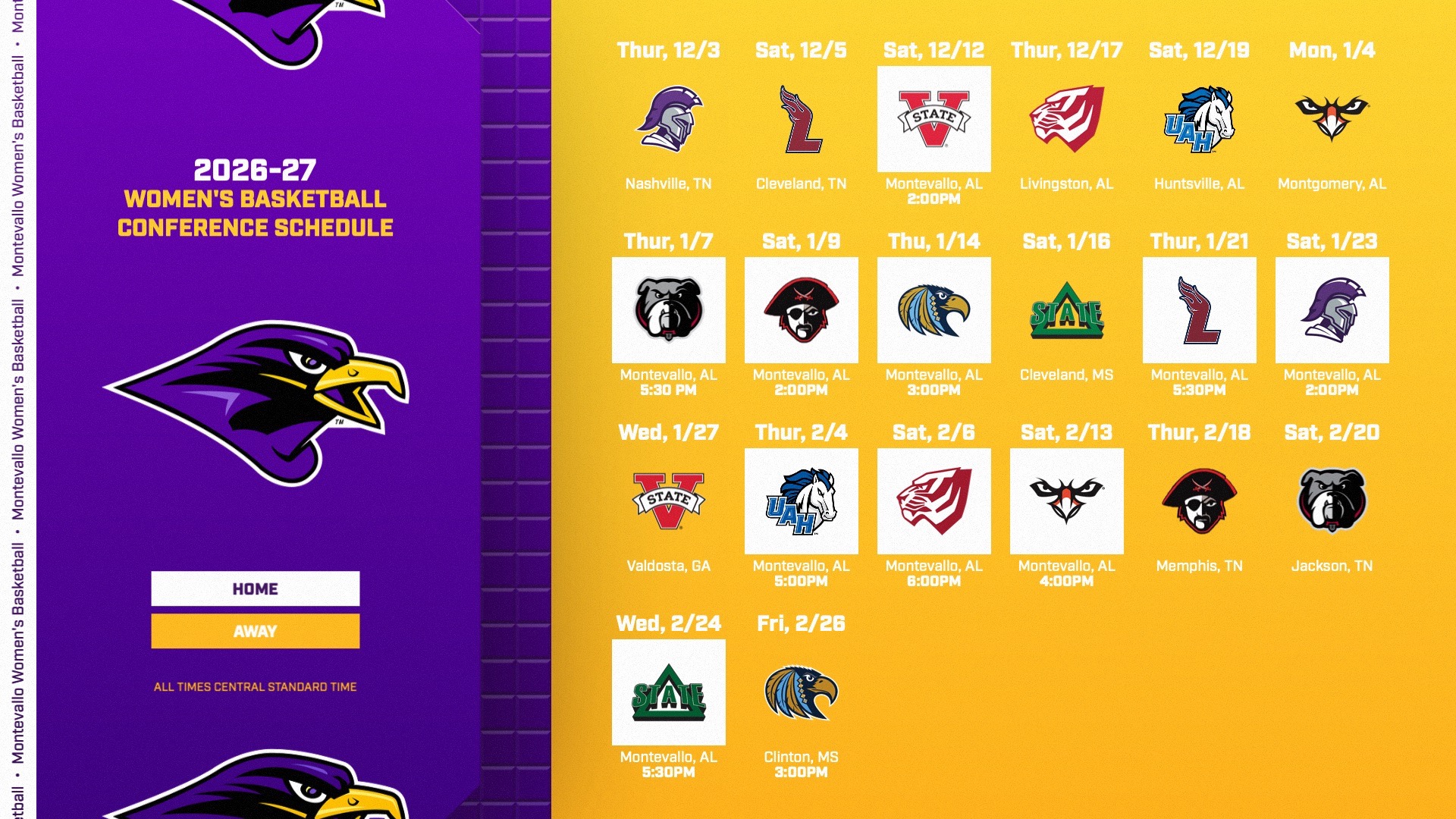 2026 Montevallo Women's Basketball Conference Schedule