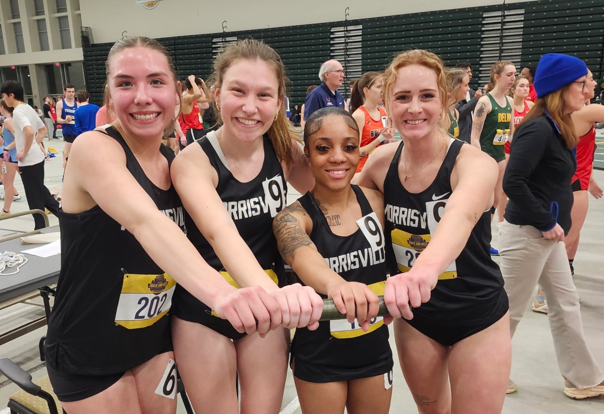 Mustang women's track DMR relay team