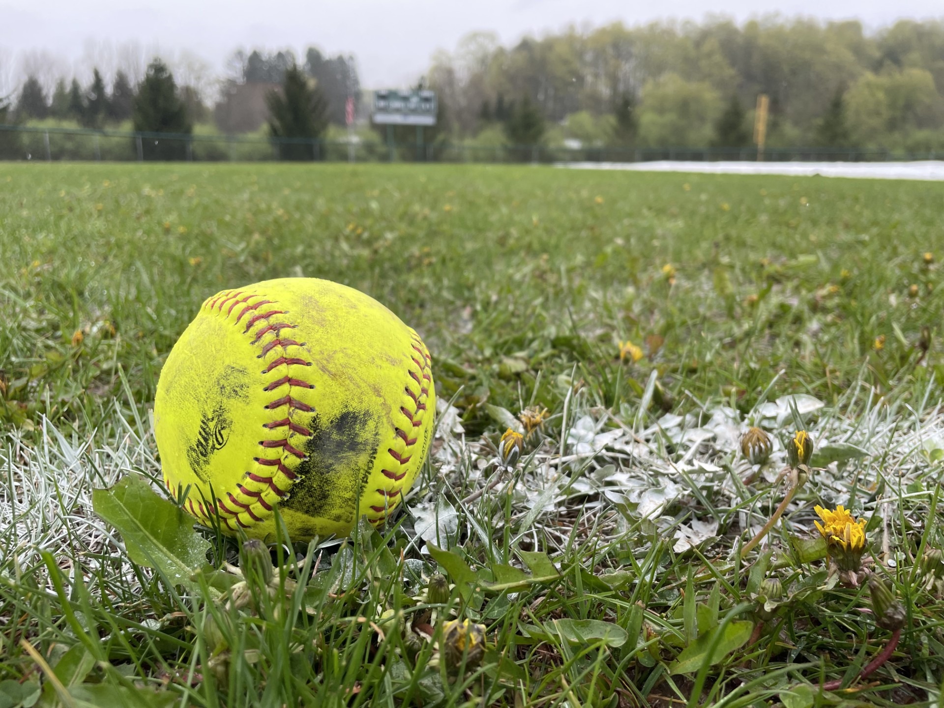Softball field with ball