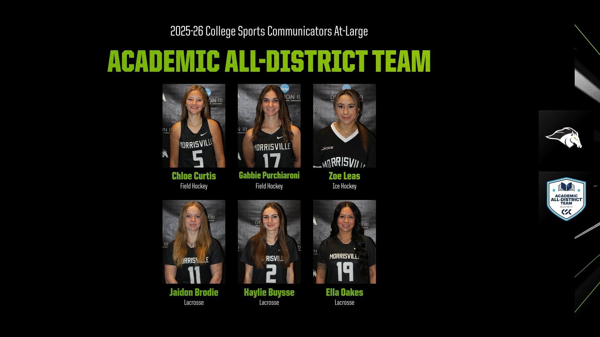 2025-26 CSC Academic All-District At-Large team honorees from field hockey, women's ice hockey and women's lacrosse
