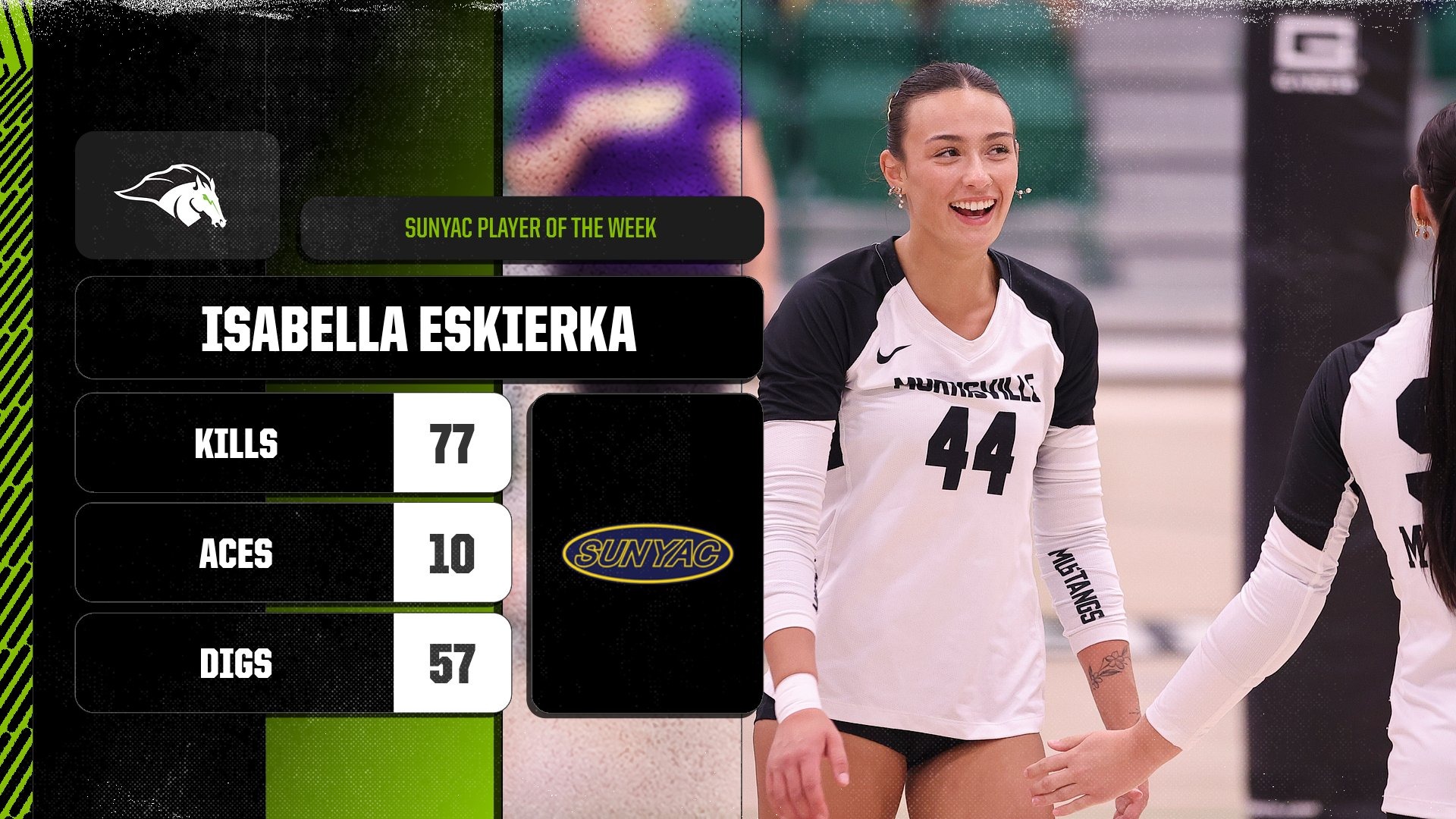 Isabella Eskierka - SUNYAC Player of the Week - 77 kills, 10 aces, 57 digs