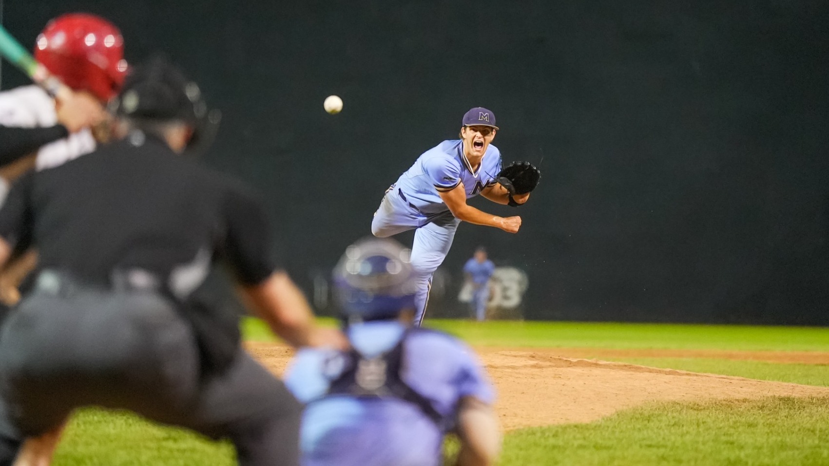Sheerin Yells as he Releases the Pitch