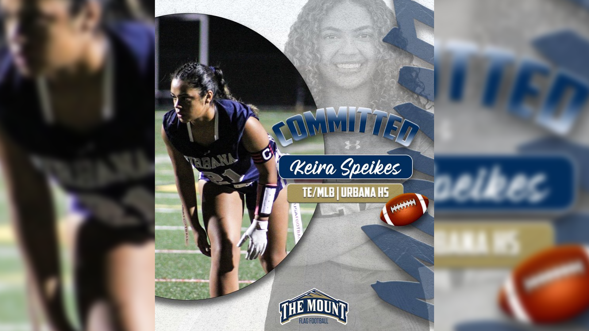 Keira Speikes Commitment Graphic for the Flag Football Team