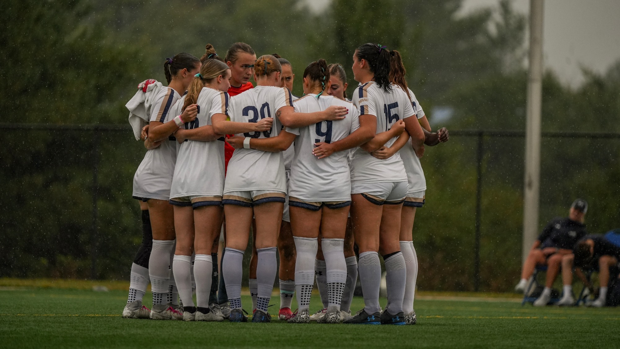 Mount St. Mary's Women's Soccer Huddles Before Commencing Play