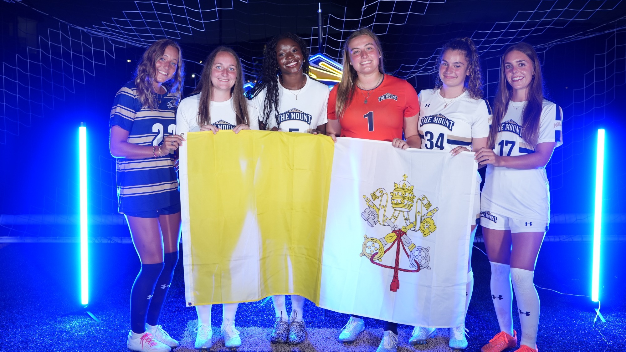 Women's Soccer Pose with Vatican Flag at Media Day