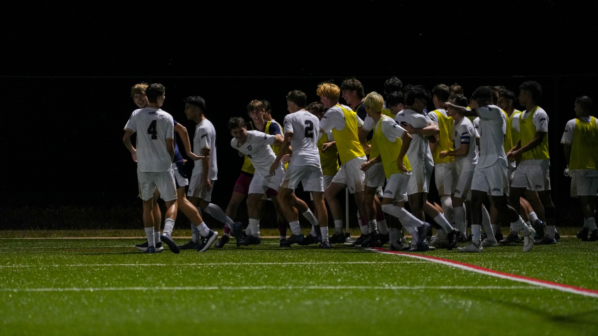 Mount Men's Soccer Celebrates a Goal Being Scored