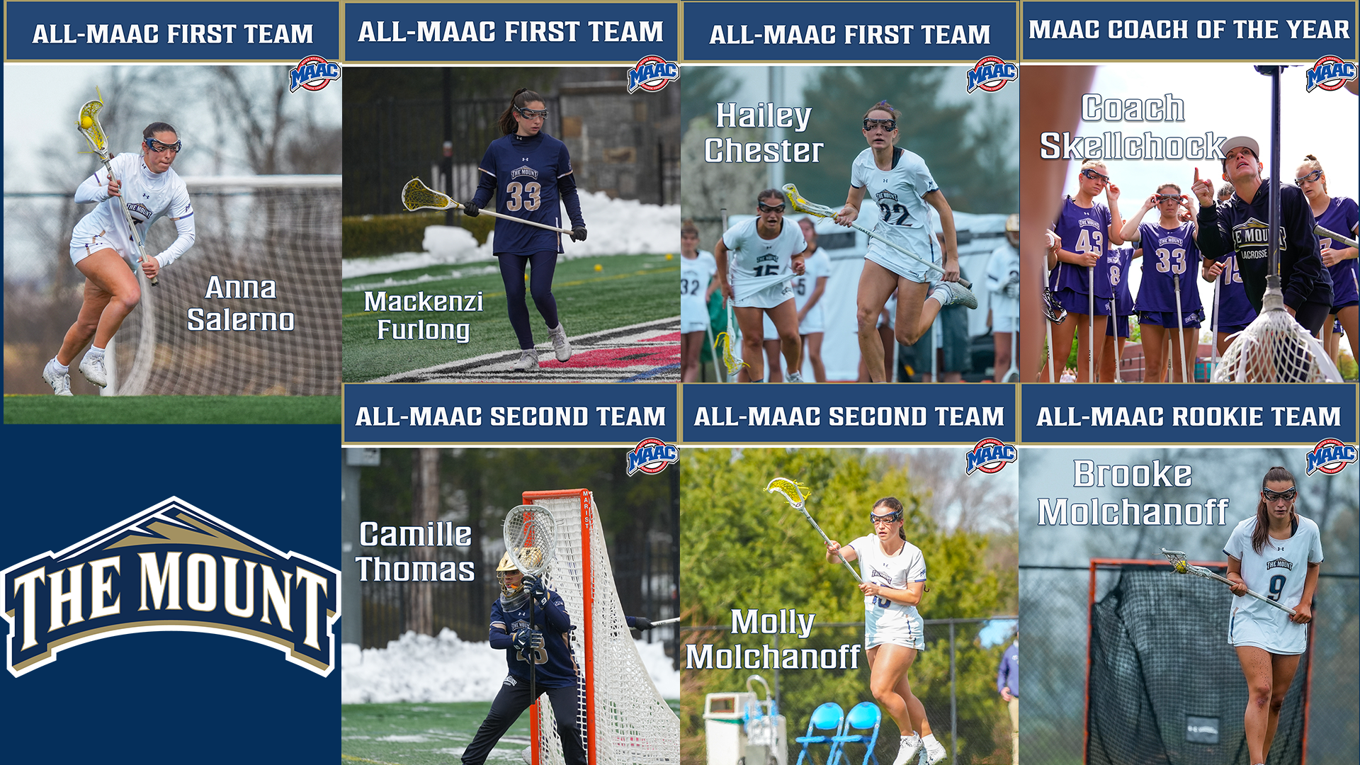 Seven Mountaineers Win All-MAAC Women's Lacrosse Honors (Anna Salerno, Mackenzi Furlong, Hailey Chester, Lauren Skellchock, Brooke Molchanoff, Molly Molchanoff, Camille Thomas)