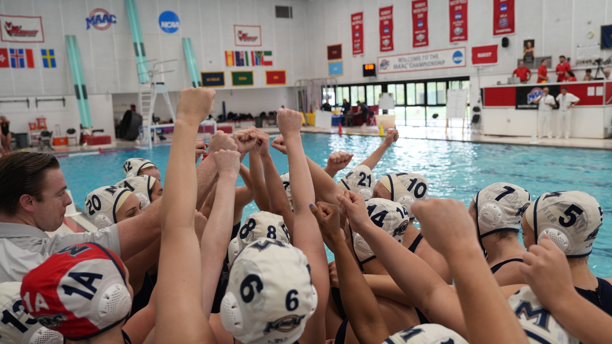 Team huddle after win 