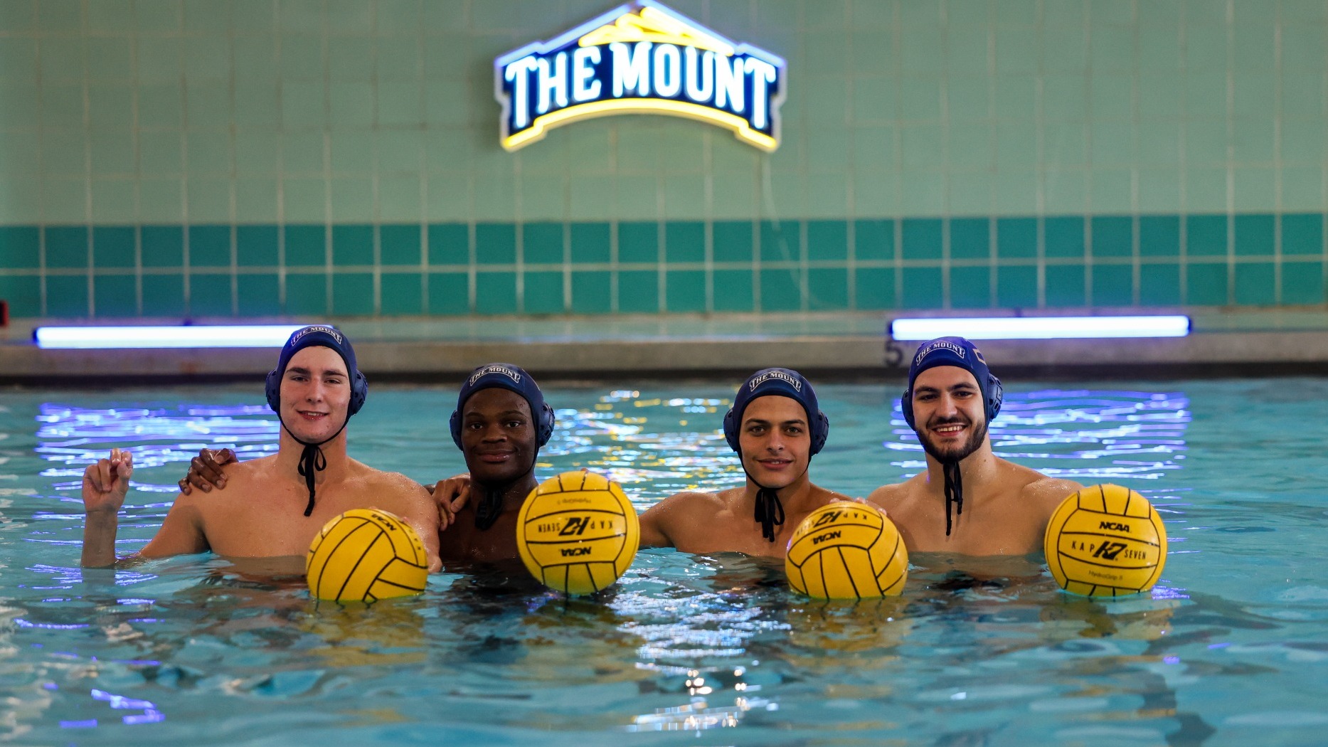 Men's Water Polo Group Shot of Luka, Darrion, Matias and Aleksandar