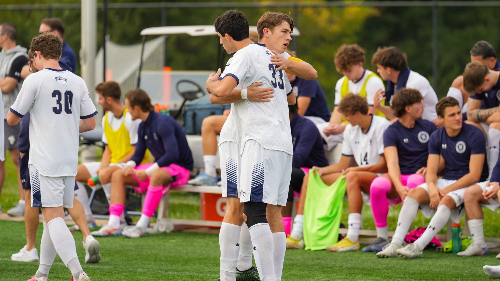 Pair of Mount St. Mary's Soccer Players Embrace Each Other