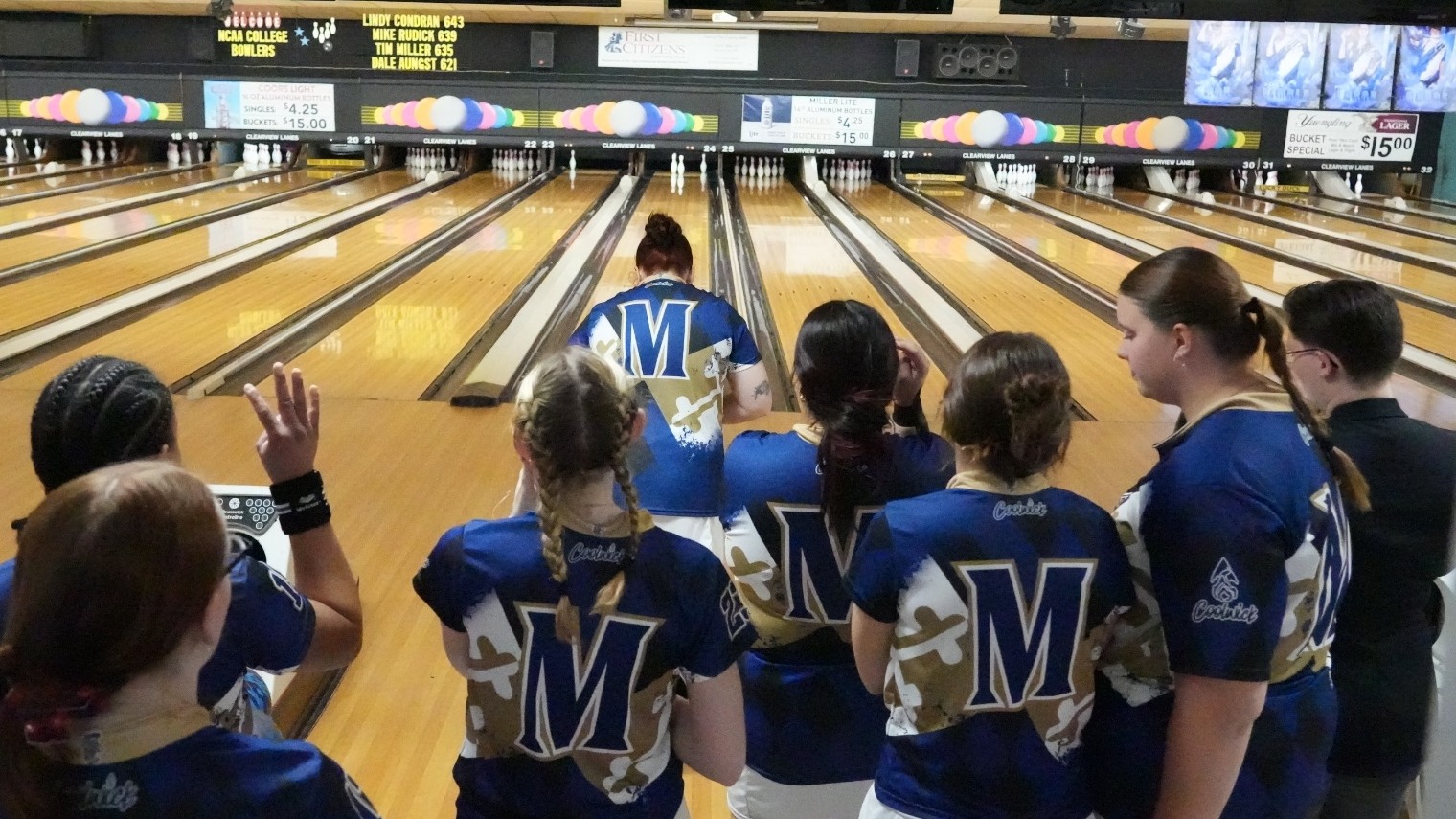 Overhead Shot of the Mountaineers Bowling Team