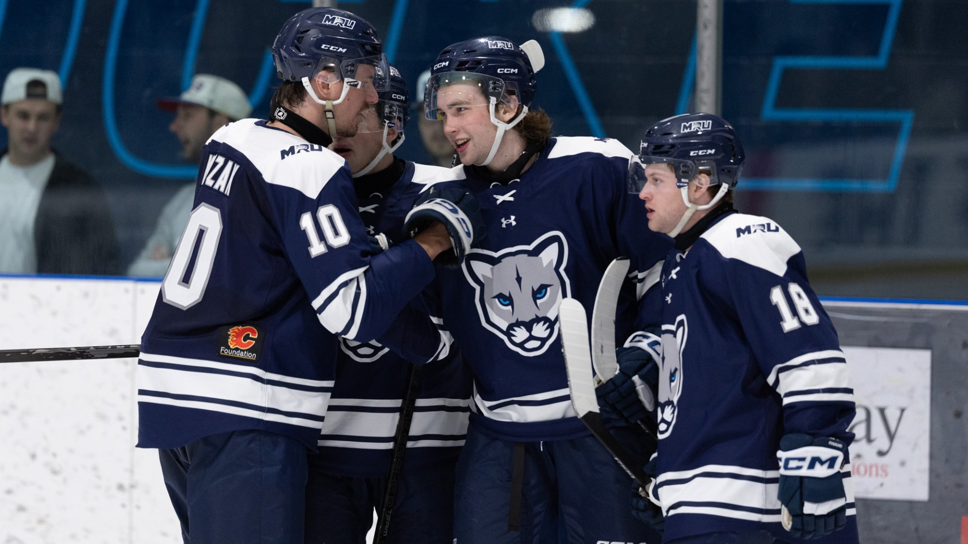 Seitz celebrates his first career Canada West goal.