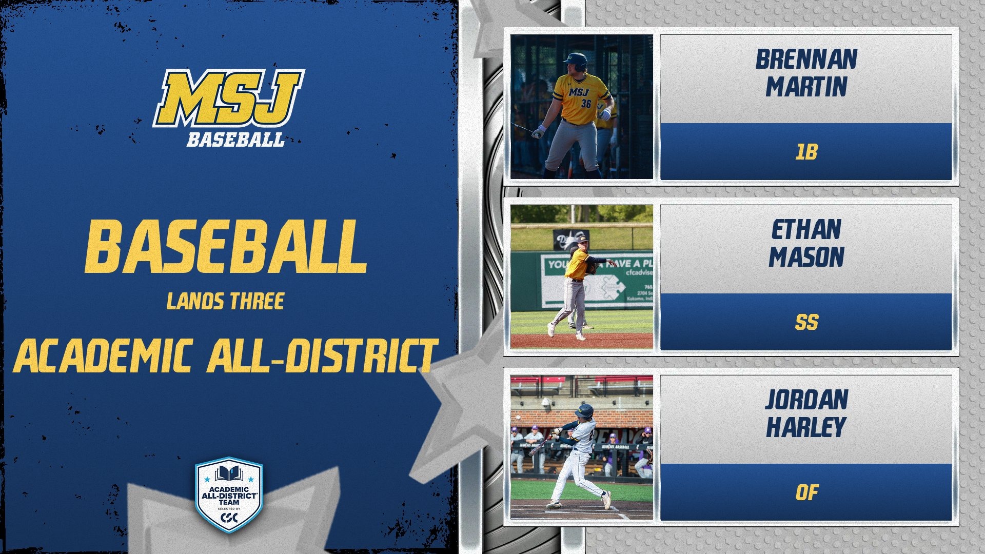 MSJ Baseball lands three on Academic All-District list