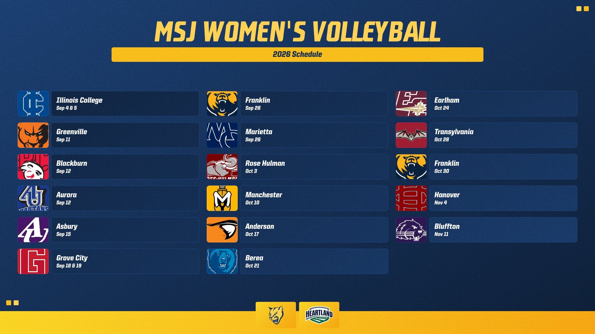 2026 MSJ Women's Volleyball Schedule