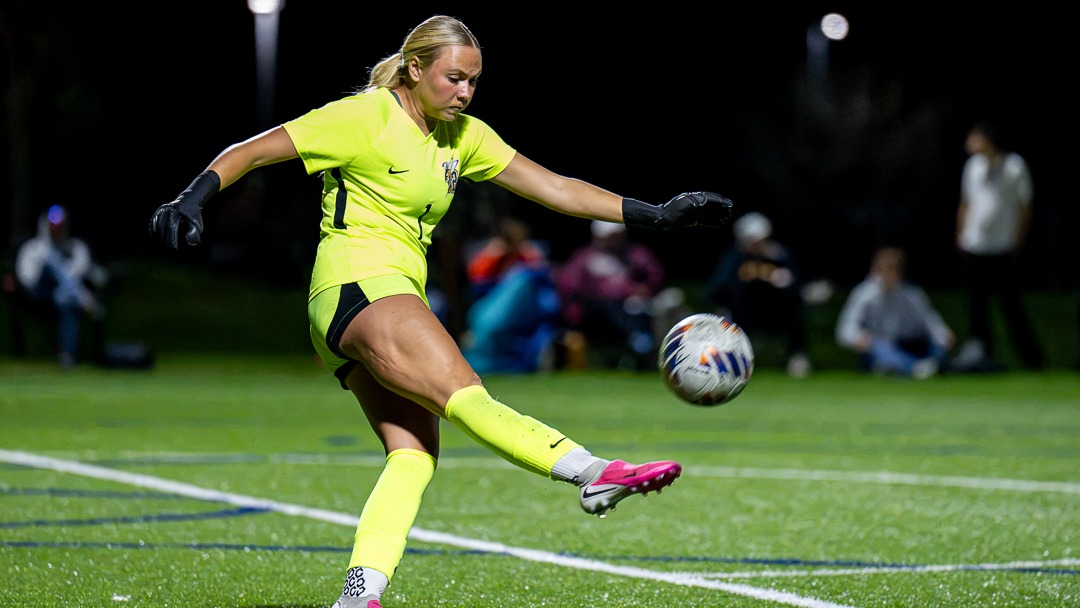 Tenley Leffler drop kicks the ball