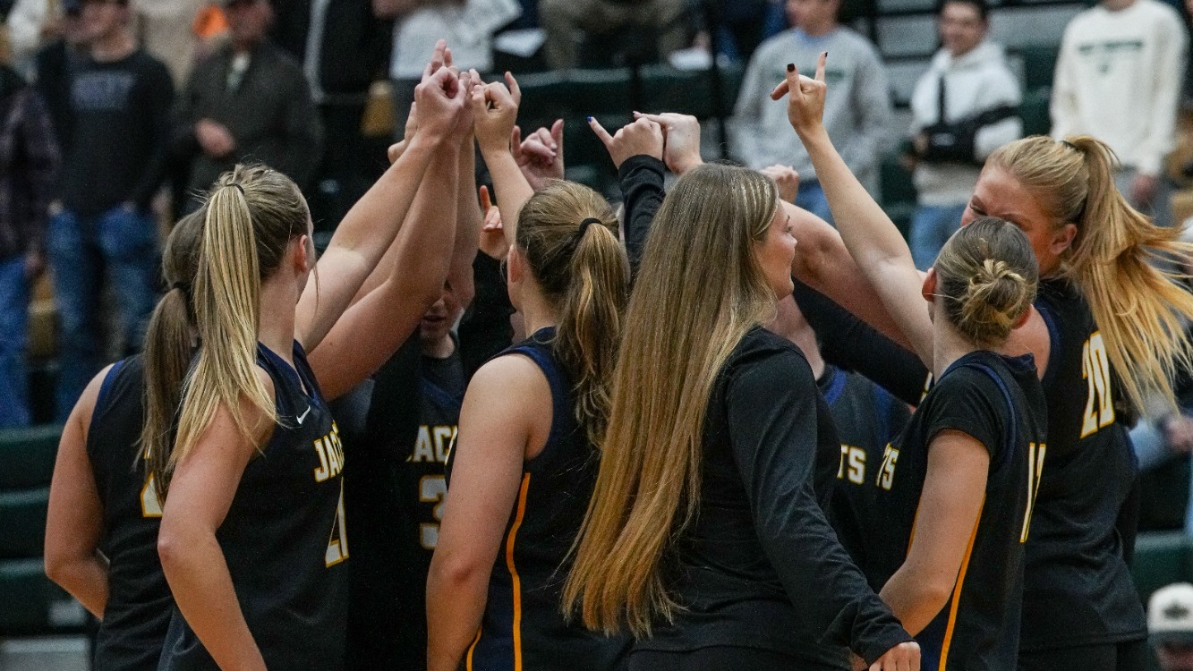 The MSUB women's basketball team breaks a huddle before a game