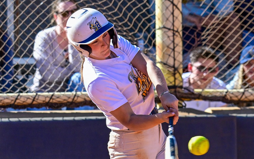 Josie Theilen hits for the MSUB softball team