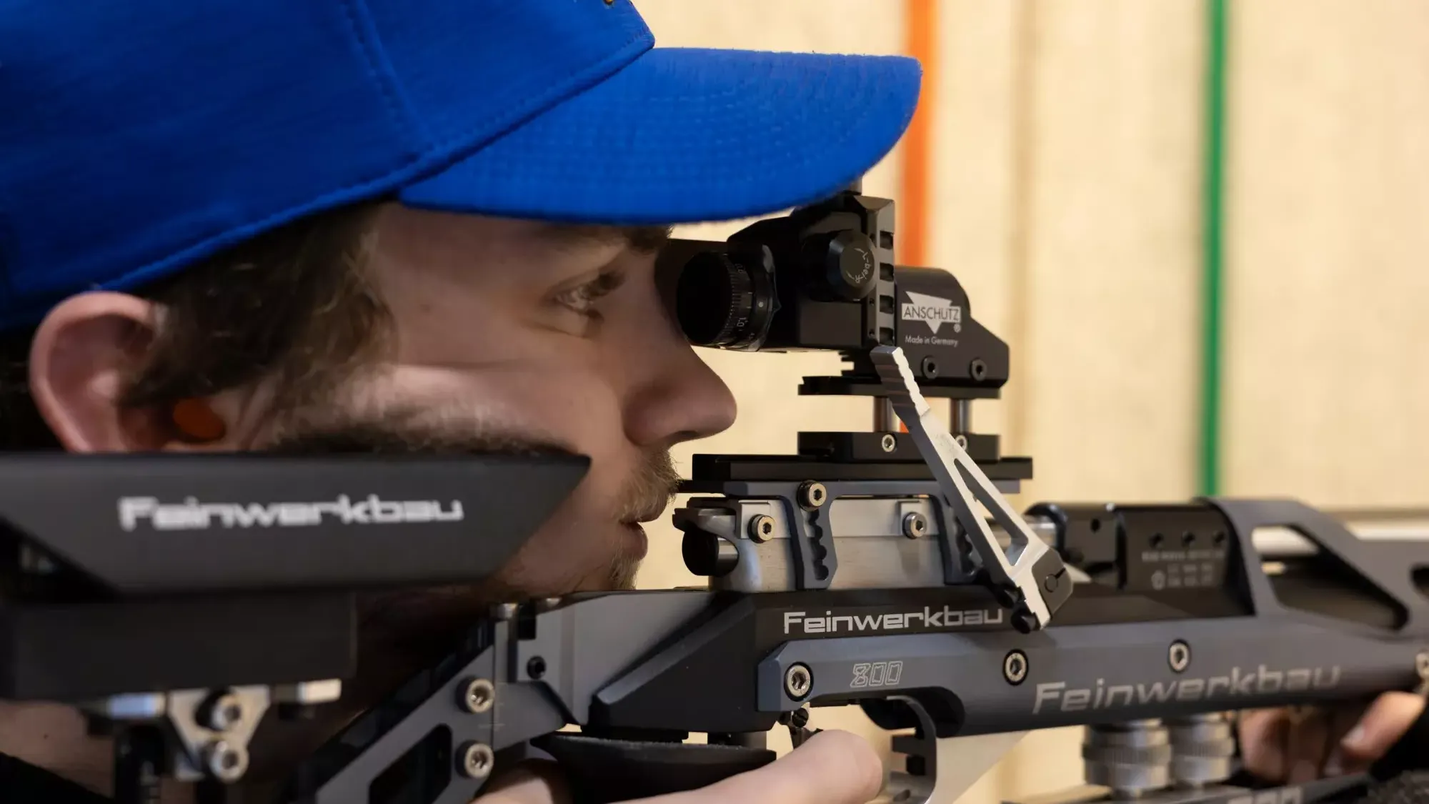 Hayden Bell follows through his air rifle shot Wednesday, January 31, 2024 during early morning practice at Button Auditorium in Morehead, KY. Photo by Mason Pollock