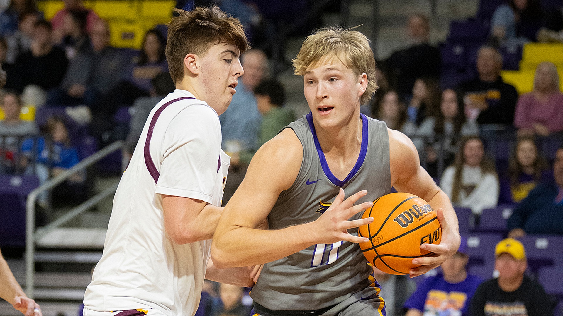 Caden Kirkman drives to the basket in Minnesota State's win Saturday (11.23)