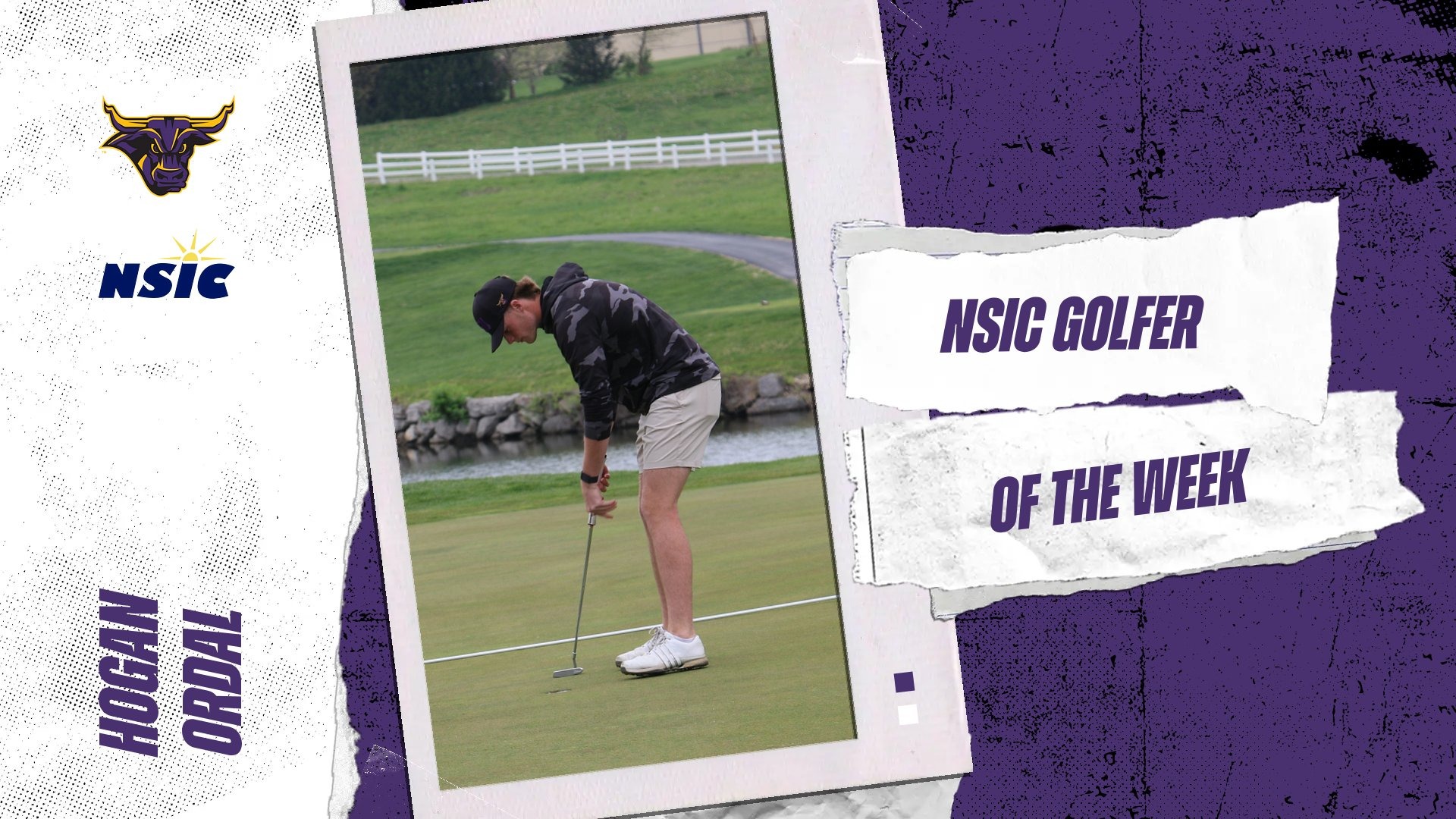 A graphic of Hogan Ordal for NSIC Golfer of the Week