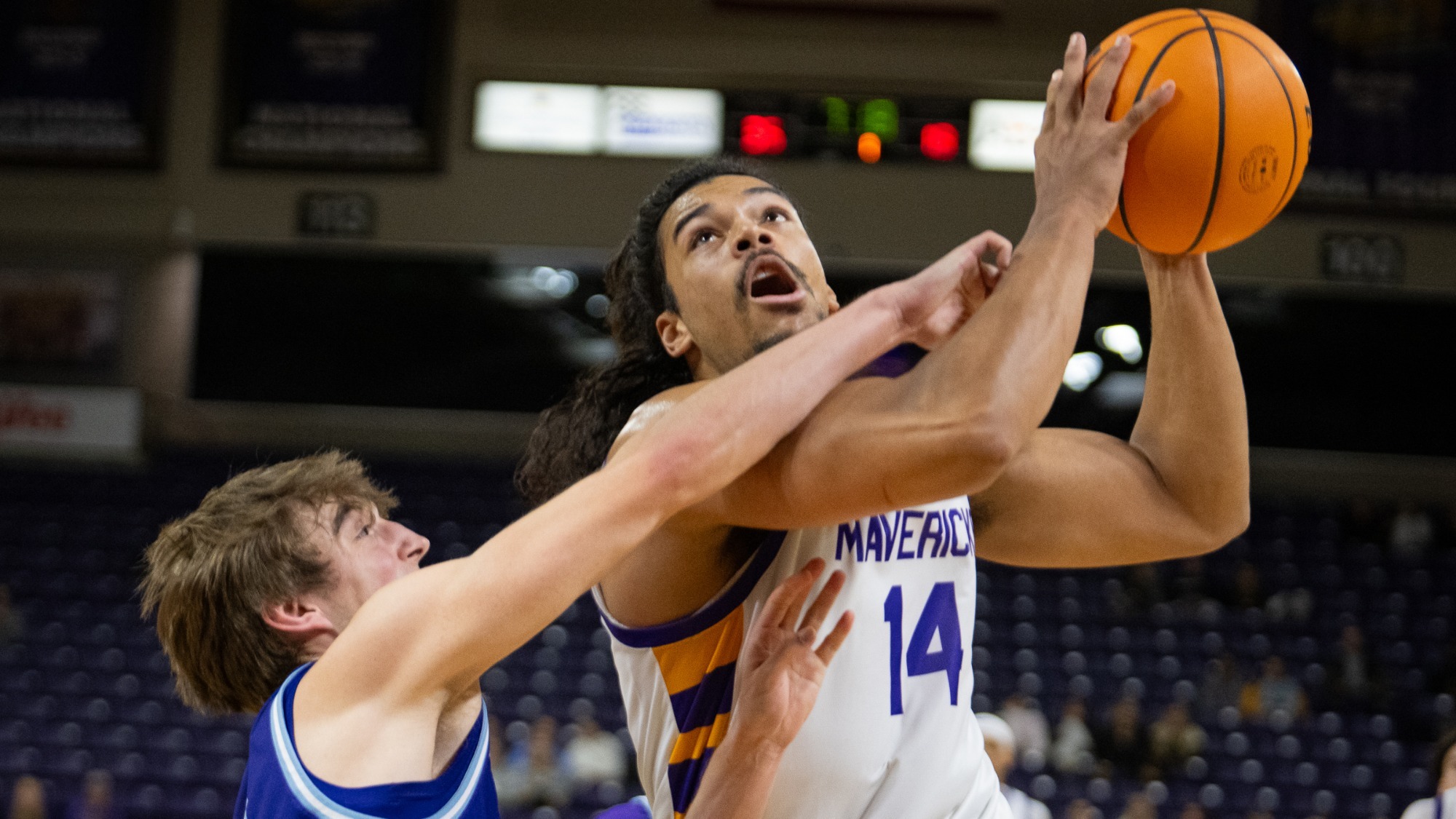 Malcom Jones drives to the hoop  during Minnesota State's win over Crown (11.17)