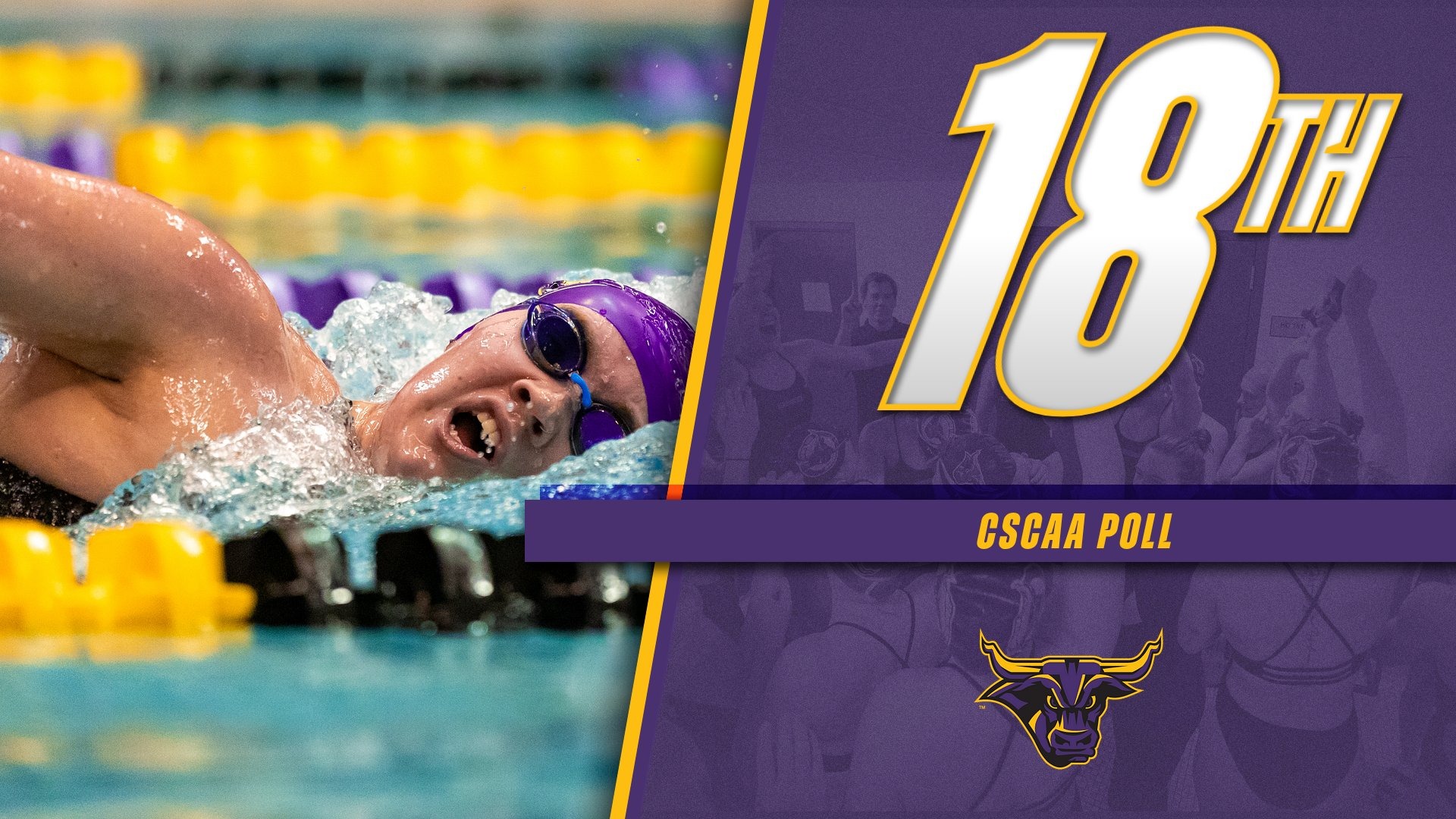 A graphic for the swim and dive team being ranked 18th in CSCAA Poll