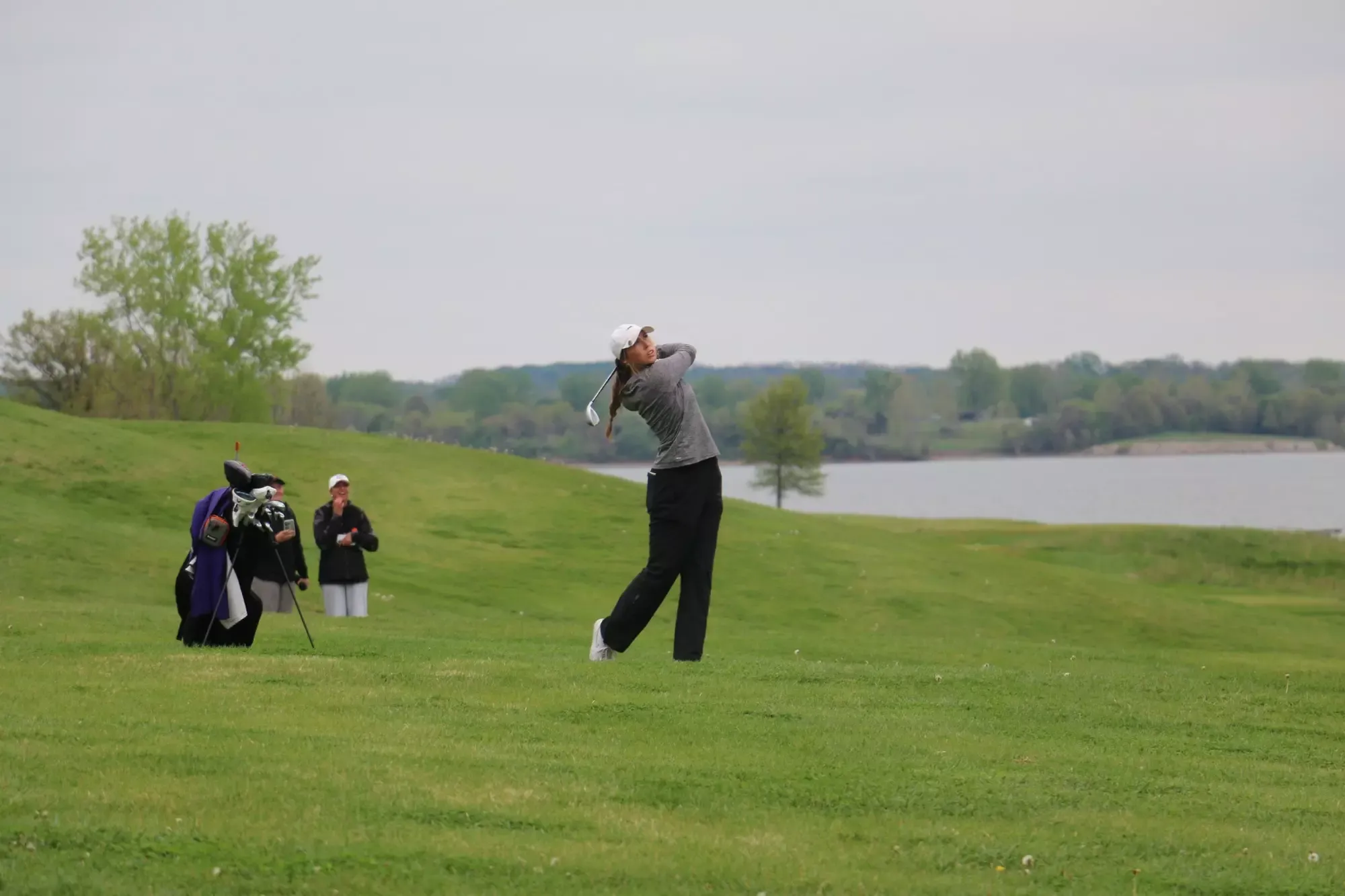 Victoria Woytassek looking at her shot from the fairway at the NSIC Championships